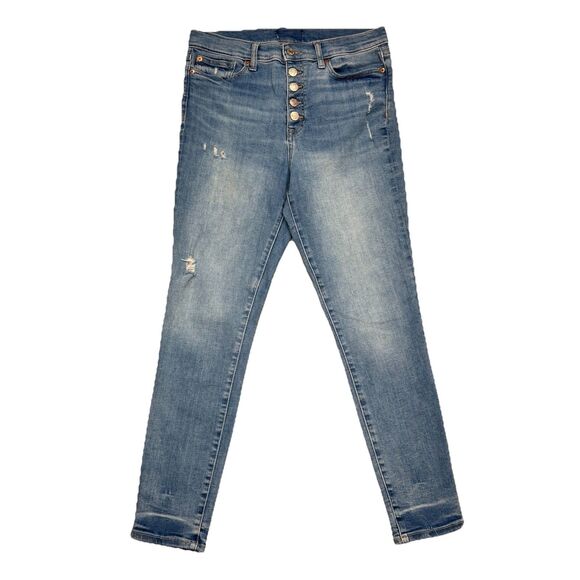 Gap High Rise Jeans Womens 10 Blue Button Fly Distress Stretch Measure 31 x 27.5 - Picture 1 of 12